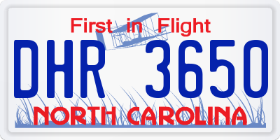 NC license plate DHR3650