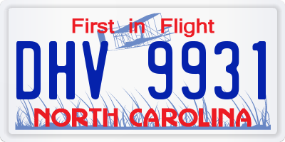 NC license plate DHV9931