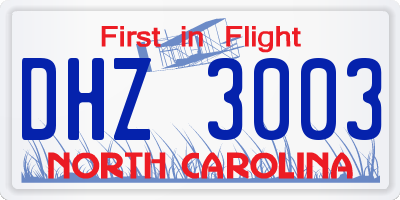 NC license plate DHZ3003