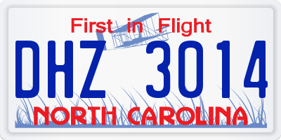 NC license plate DHZ3014