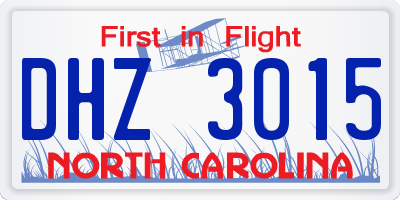 NC license plate DHZ3015