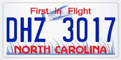 NC license plate DHZ3017