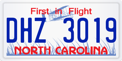 NC license plate DHZ3019