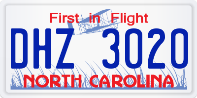 NC license plate DHZ3020