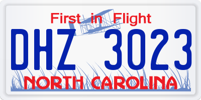 NC license plate DHZ3023