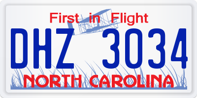 NC license plate DHZ3034