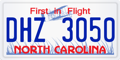 NC license plate DHZ3050