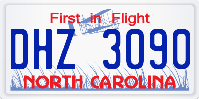 NC license plate DHZ3090