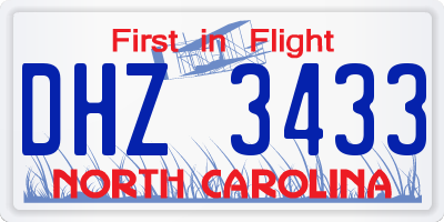 NC license plate DHZ3433