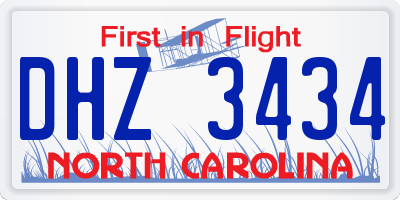 NC license plate DHZ3434