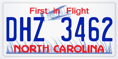 NC license plate DHZ3462