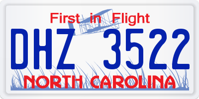 NC license plate DHZ3522
