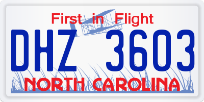 NC license plate DHZ3603