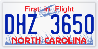 NC license plate DHZ3650