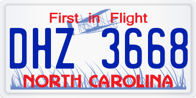 NC license plate DHZ3668