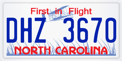 NC license plate DHZ3670