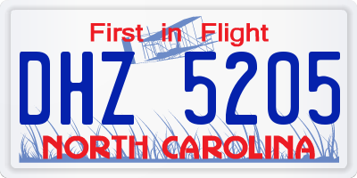 NC license plate DHZ5205