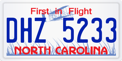 NC license plate DHZ5233