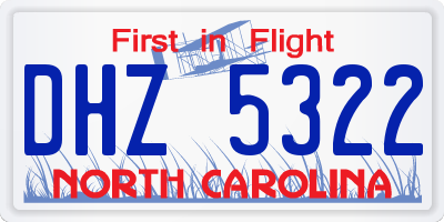 NC license plate DHZ5322