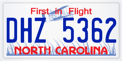 NC license plate DHZ5362
