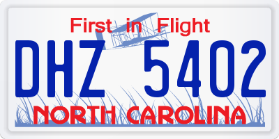 NC license plate DHZ5402