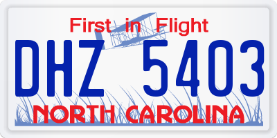 NC license plate DHZ5403