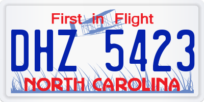 NC license plate DHZ5423