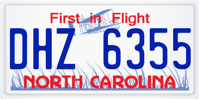 NC license plate DHZ6355