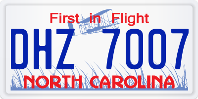 NC license plate DHZ7007