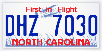 NC license plate DHZ7030