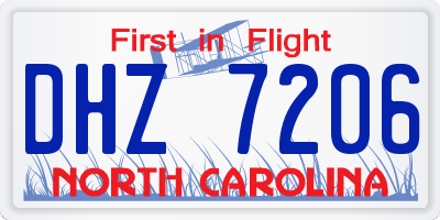 NC license plate DHZ7206