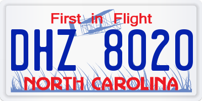 NC license plate DHZ8020
