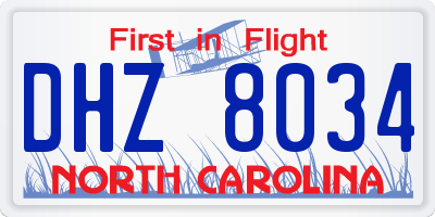NC license plate DHZ8034