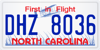 NC license plate DHZ8036