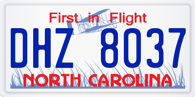 NC license plate DHZ8037