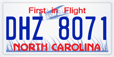 NC license plate DHZ8071