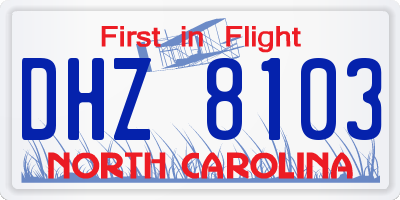 NC license plate DHZ8103