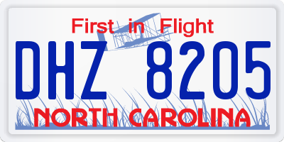 NC license plate DHZ8205