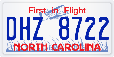 NC license plate DHZ8722