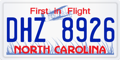 NC license plate DHZ8926