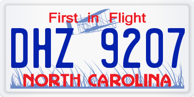 NC license plate DHZ9207