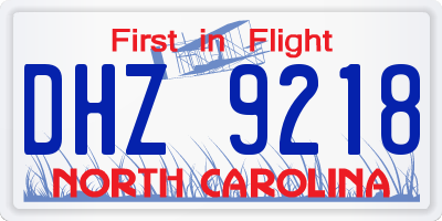 NC license plate DHZ9218