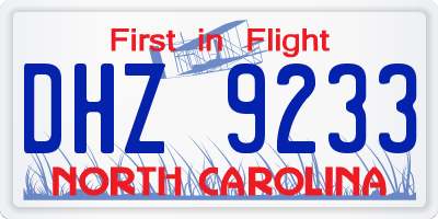 NC license plate DHZ9233