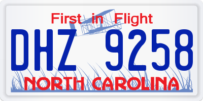 NC license plate DHZ9258