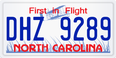 NC license plate DHZ9289