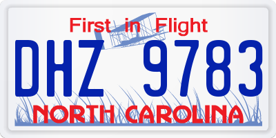 NC license plate DHZ9783