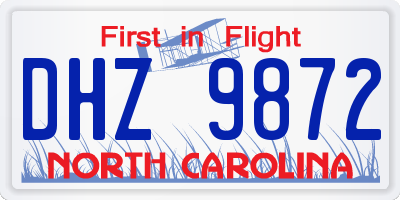 NC license plate DHZ9872