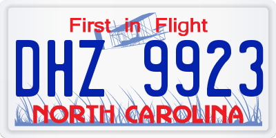 NC license plate DHZ9923