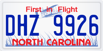 NC license plate DHZ9926