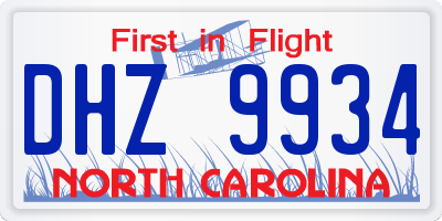 NC license plate DHZ9934